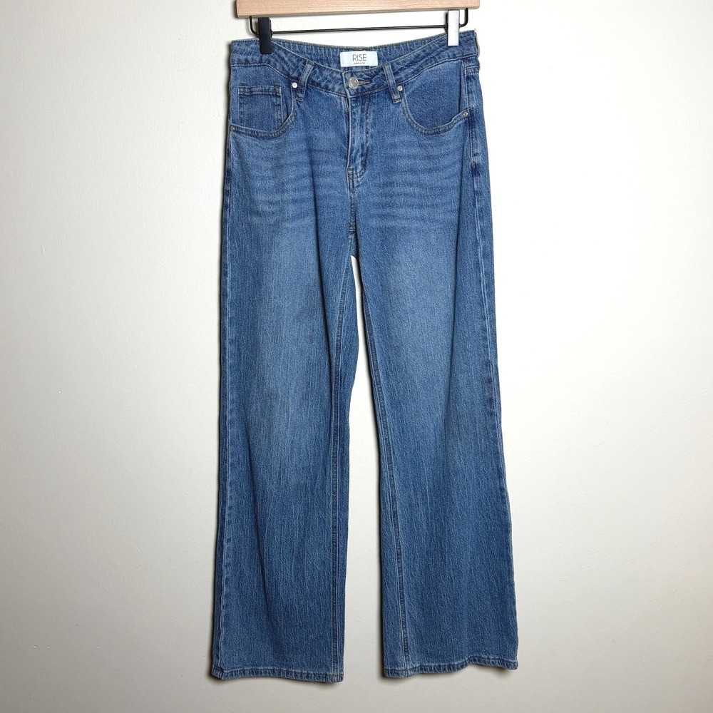 Rise Supply Co. Women Cotton Jeans 7 Medium Wash Wide Leg High Rise Denim